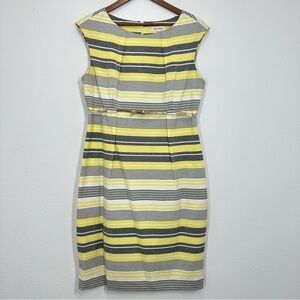 Calvin Klein Butter Yellow Grey White Sleeveless Belted Sheath Office Career 12